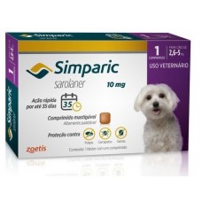 Antipulgas Simparic 10mg Cães 2,6 até 5Kg 1 Tablete