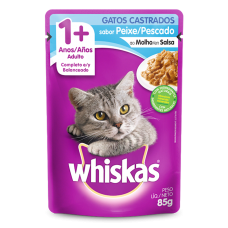 Alimento Úmido Sachê Whiskas Gatos Adultos Castrados Peixe - 85g